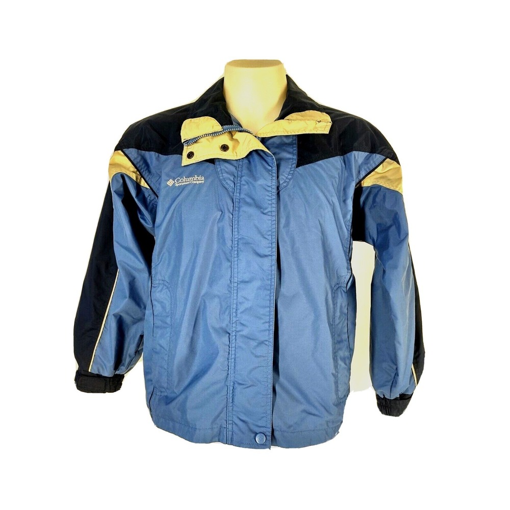 Columbia Jacket Windbreaker Boys Youth 14/16 Full Zip & Snap Closure Blue Yellow